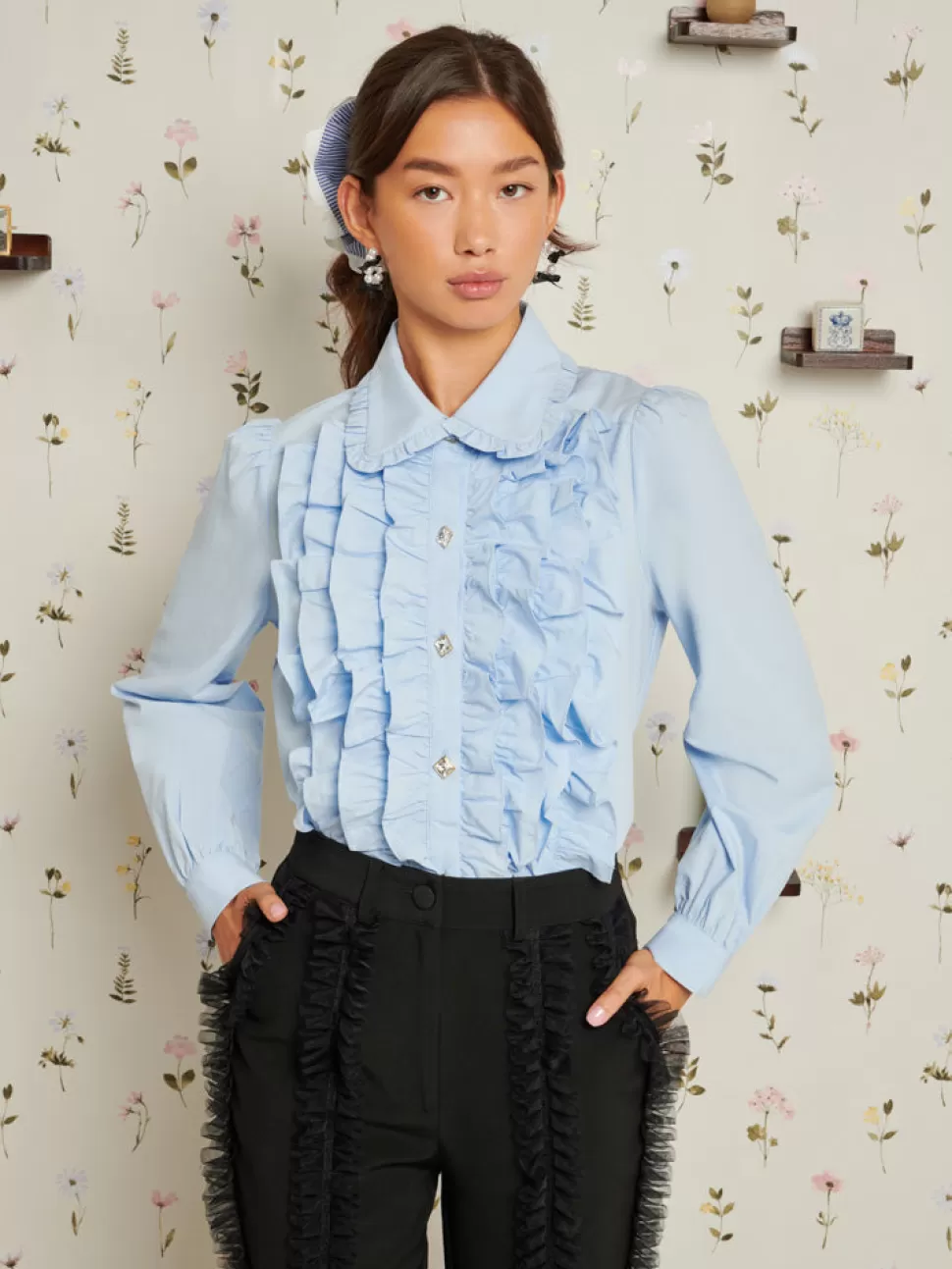 Tops | Sister Jane Adore Ruffle Blouse Teapot Blue