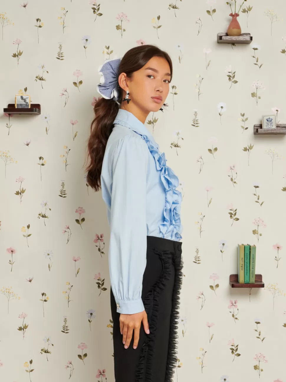 Tops | Sister Jane Adore Ruffle Blouse Teapot Blue