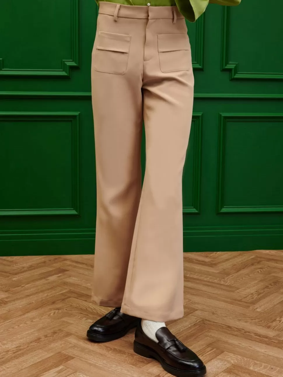 Trousers | Sister Jane Bertie Crepe Flare Trousers Earthy