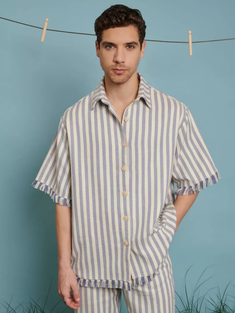 Shirts | Sister Jane Cameron Fray Stripe Boxy Shirt Pale Blue