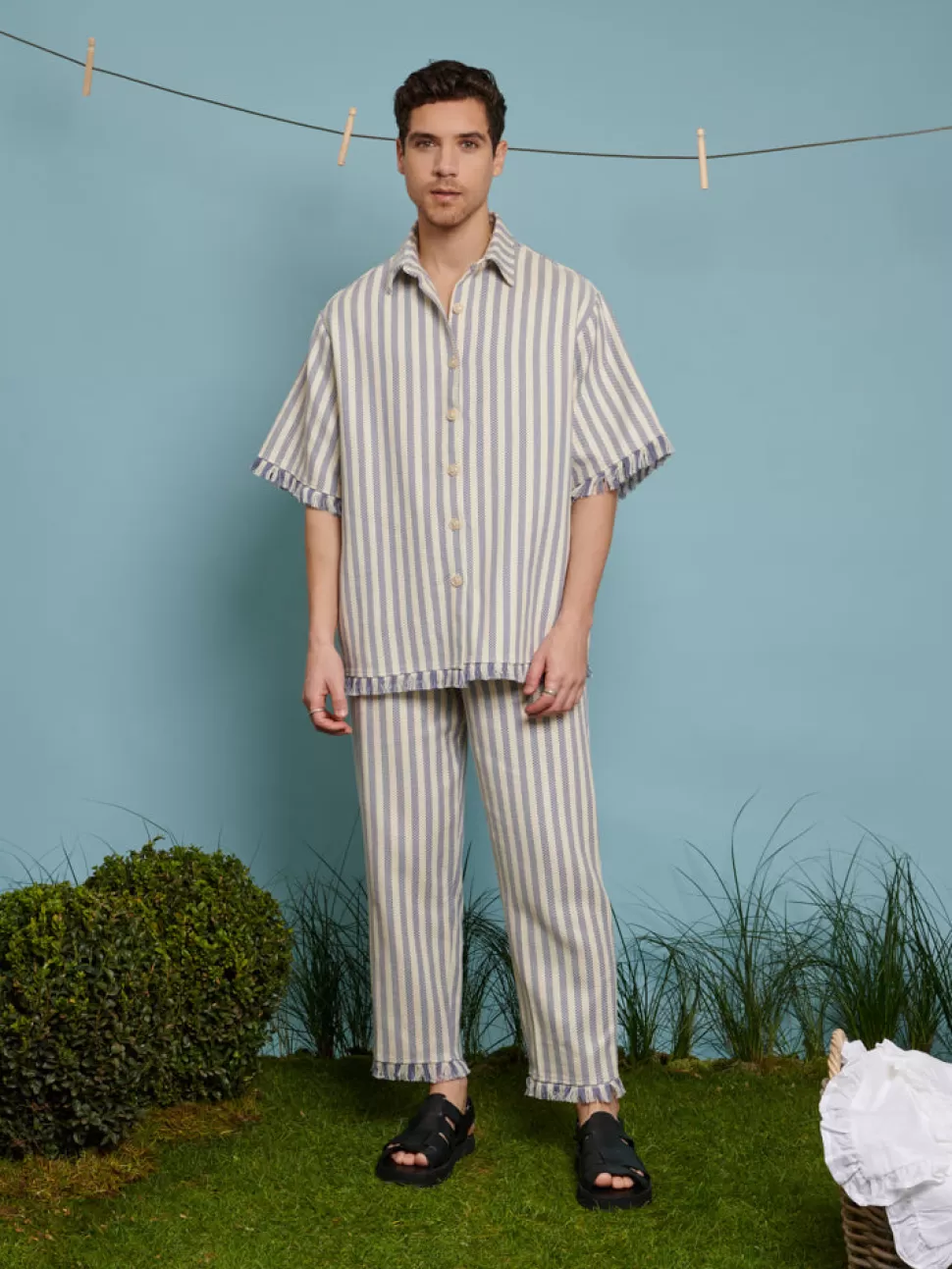 Shirts | Sister Jane Cameron Fray Stripe Boxy Shirt Pale Blue
