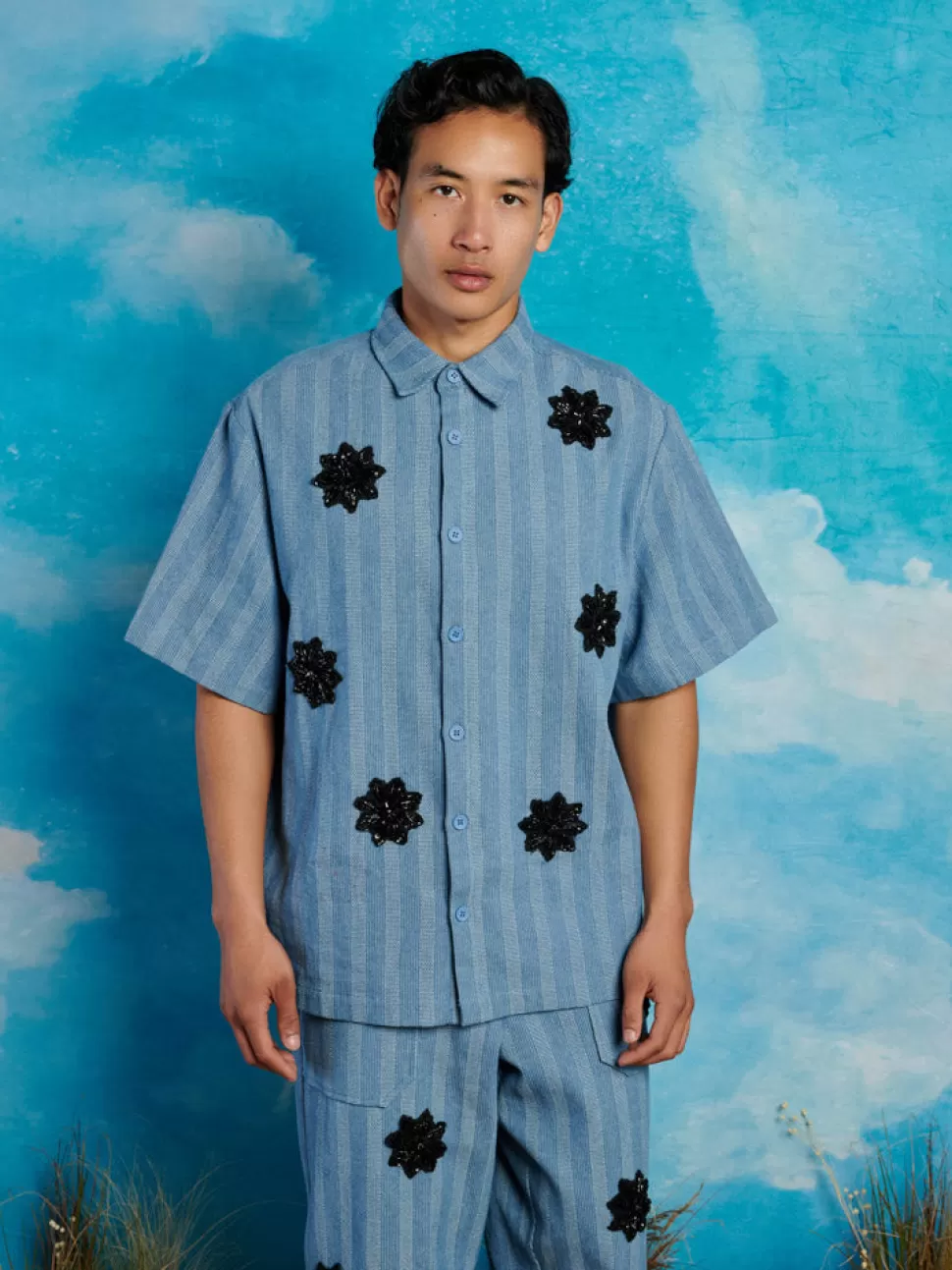 Shirts | Sister Jane Cameron Stripe Applique Shirt Gray Blue