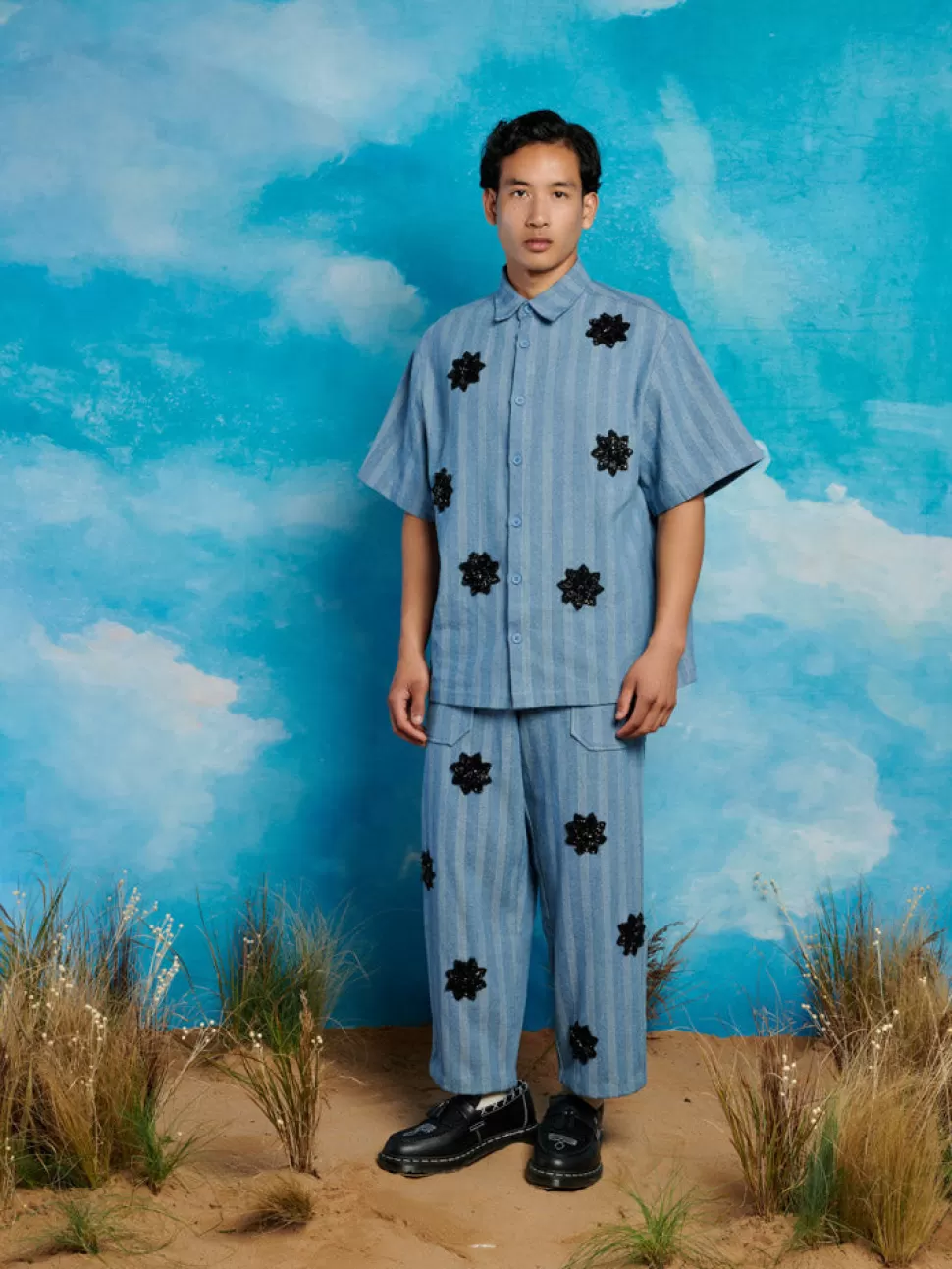 Shirts | Sister Jane Cameron Stripe Applique Shirt Gray Blue