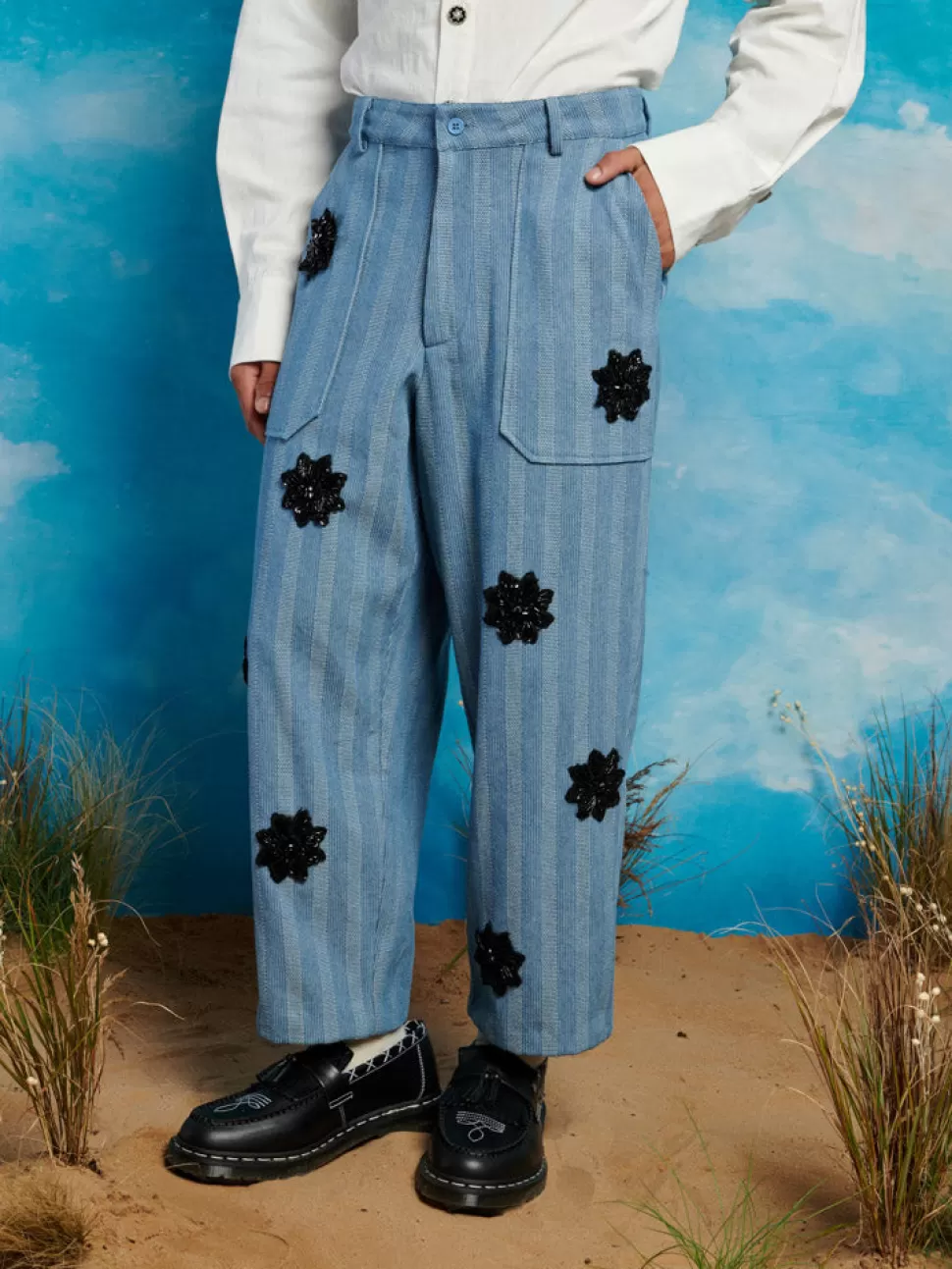 Trousers | Sister Jane Cameron Stripe Applique Trousers Gray Blue