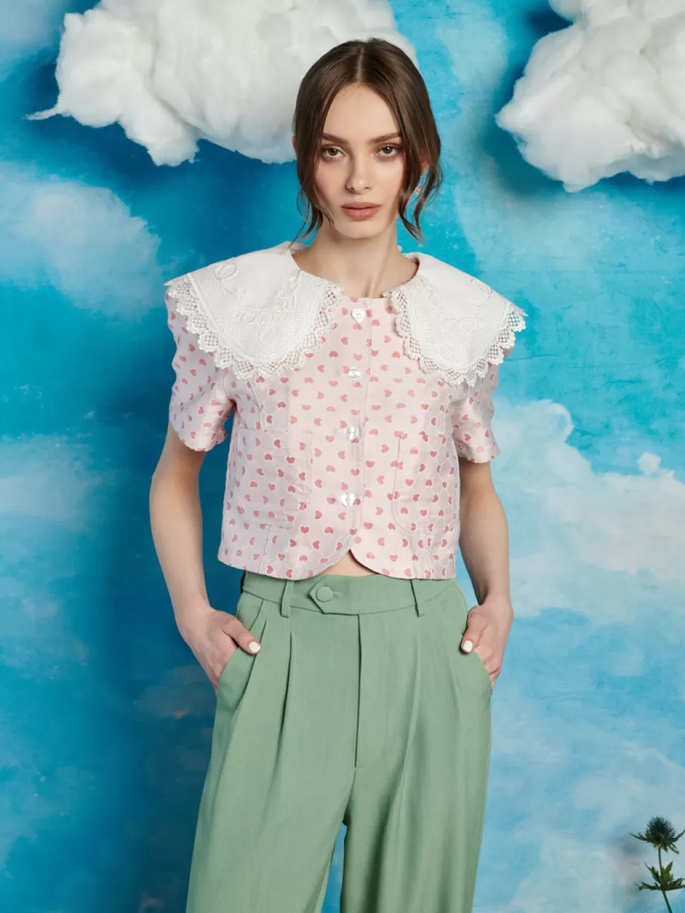 Tops | Sister Jane Canter Jacquard Bow Top Salmon Pink