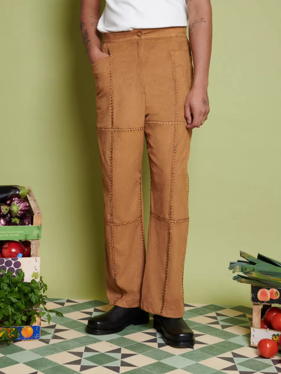 Trousers | Sister Jane Clay Patchwork Trousers Tan Brown