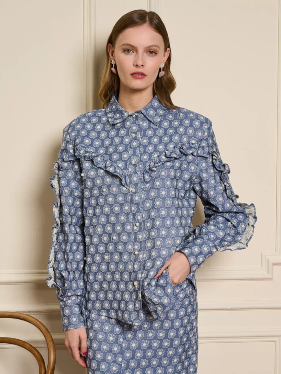 Tops | Sister Jane Daisy Denim Pearl Shirt Captain blue