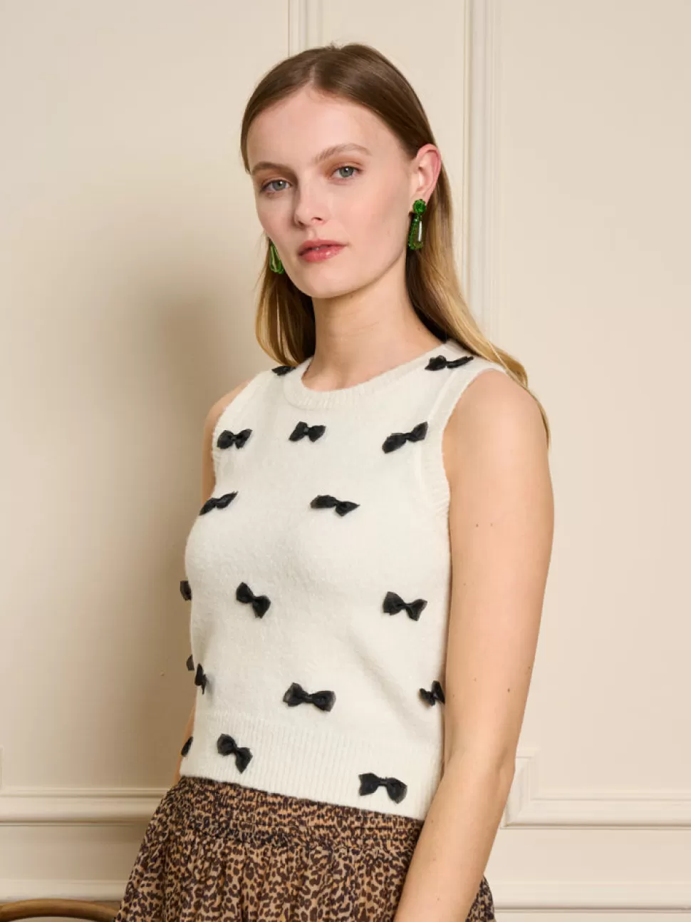 Tops | Sister Jane Dauphine Bow Knitted Vest Ivory Cream
