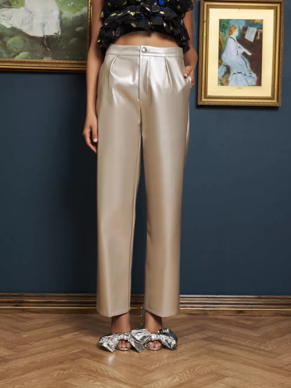 Bottoms | Sister Jane Deco Metallic Trousers Soft Silver