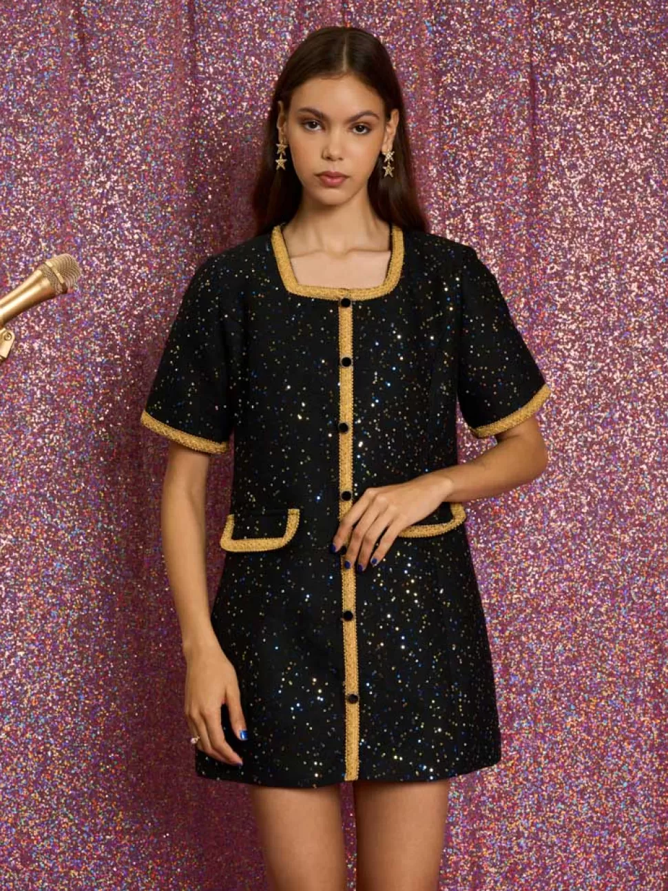 Dresses | Sister Jane Disco Boucle Mini Dress Deep Black