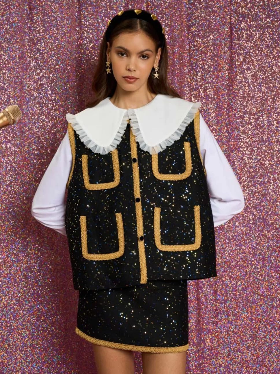 Jackets | Sister Jane Disco Boucle Sleeveless Cardigan Deep Black