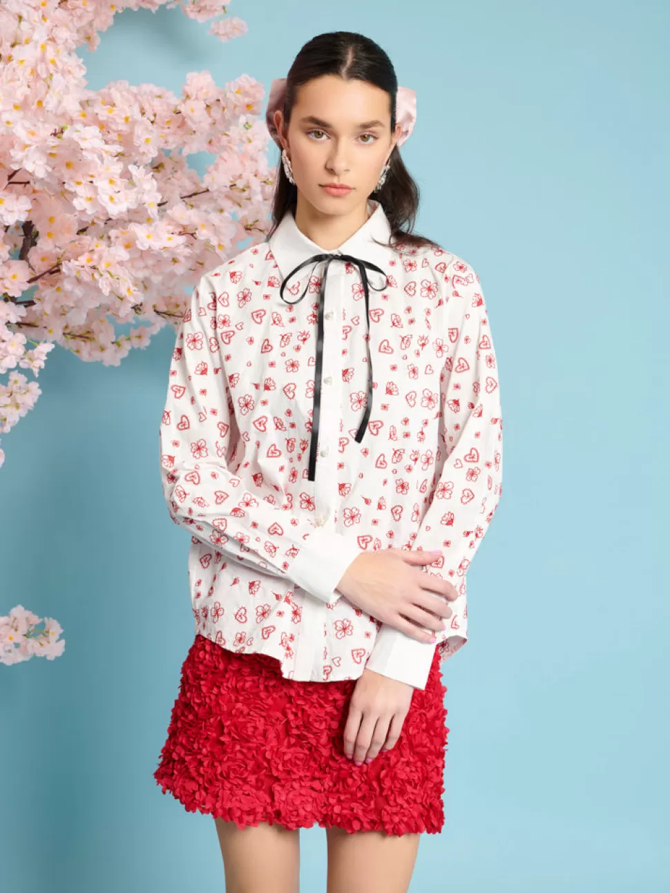 Tops | Sister Jane Doodle Bloom Shirt Ivory & Red