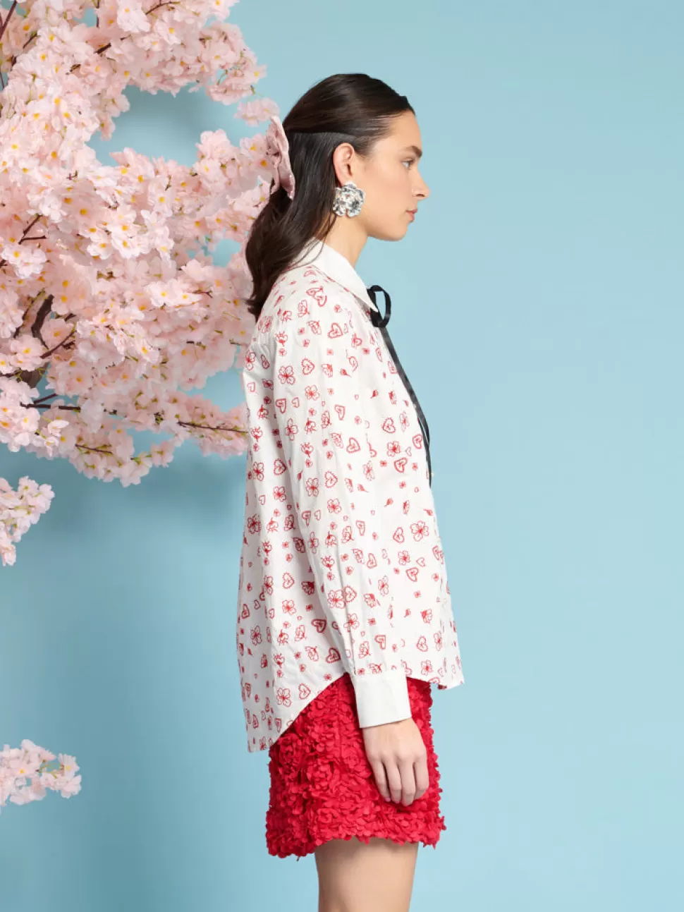 Tops | Sister Jane Doodle Bloom Shirt Ivory & Red