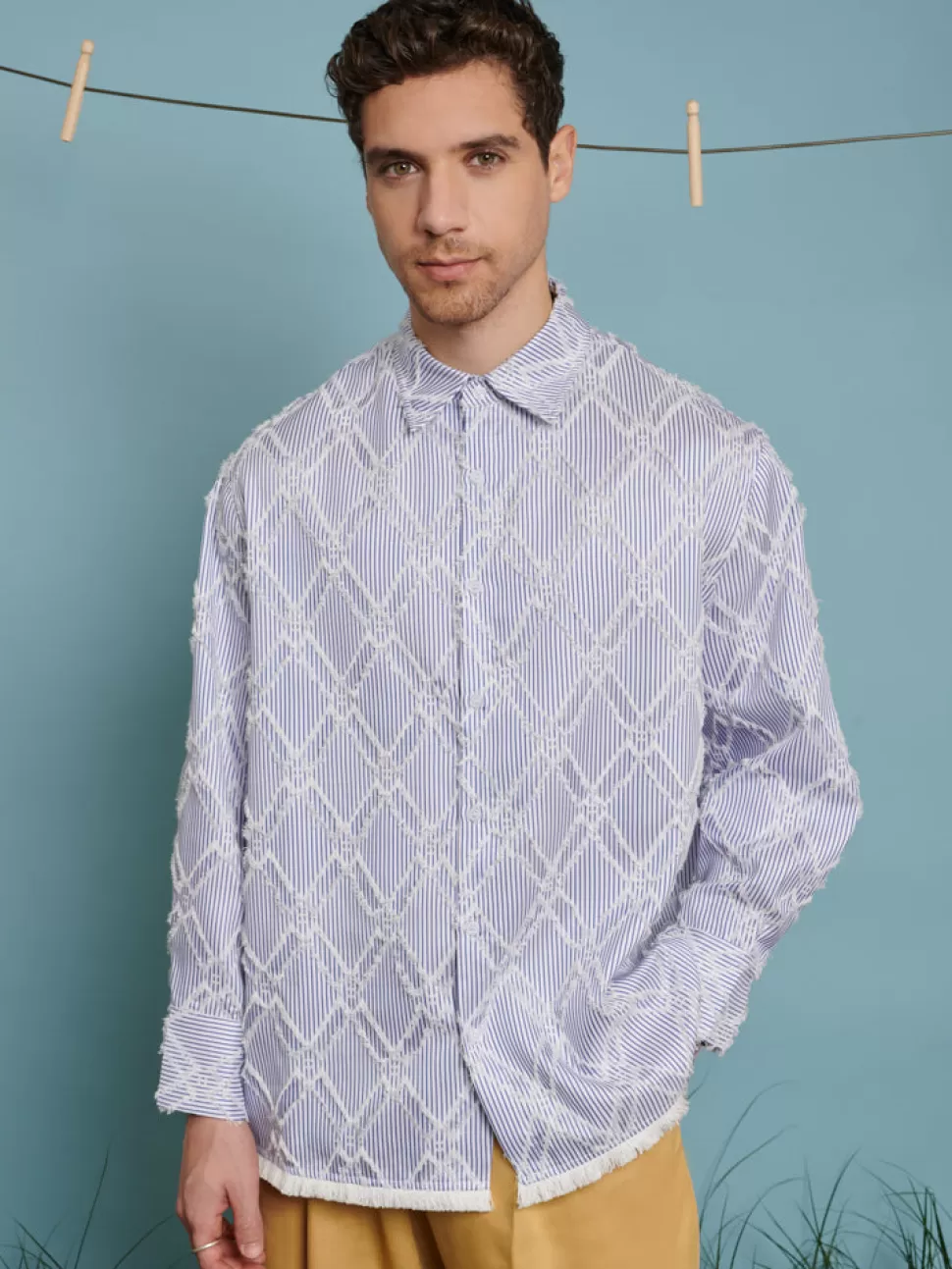 Shirts | Sister Jane Dorie Fray Diamond Overshirt Pale Blue