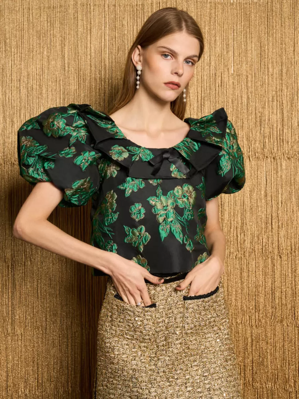 Tops | Dream | Sister Jane DREAM Bonnie Jacquard Cropped Top Black Forest