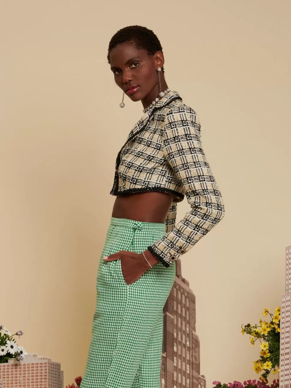 Jackets | Dream | Sister Jane DREAM Carrie Tweed Cropped Blazer Black and Beige