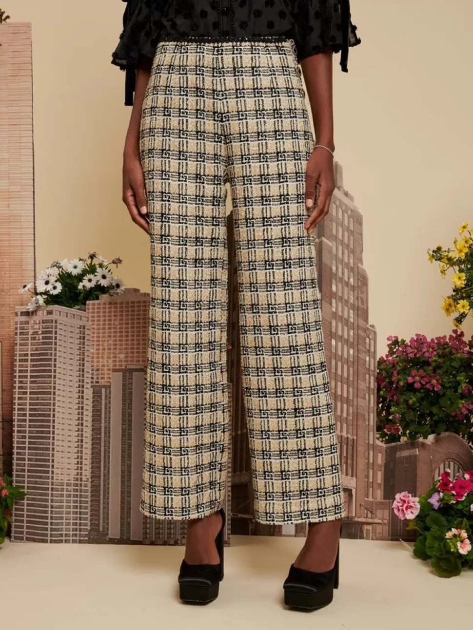 Bottoms | Dream | Sister Jane DREAM Carrie Tweed Wide Leg Trousers Black and Beige