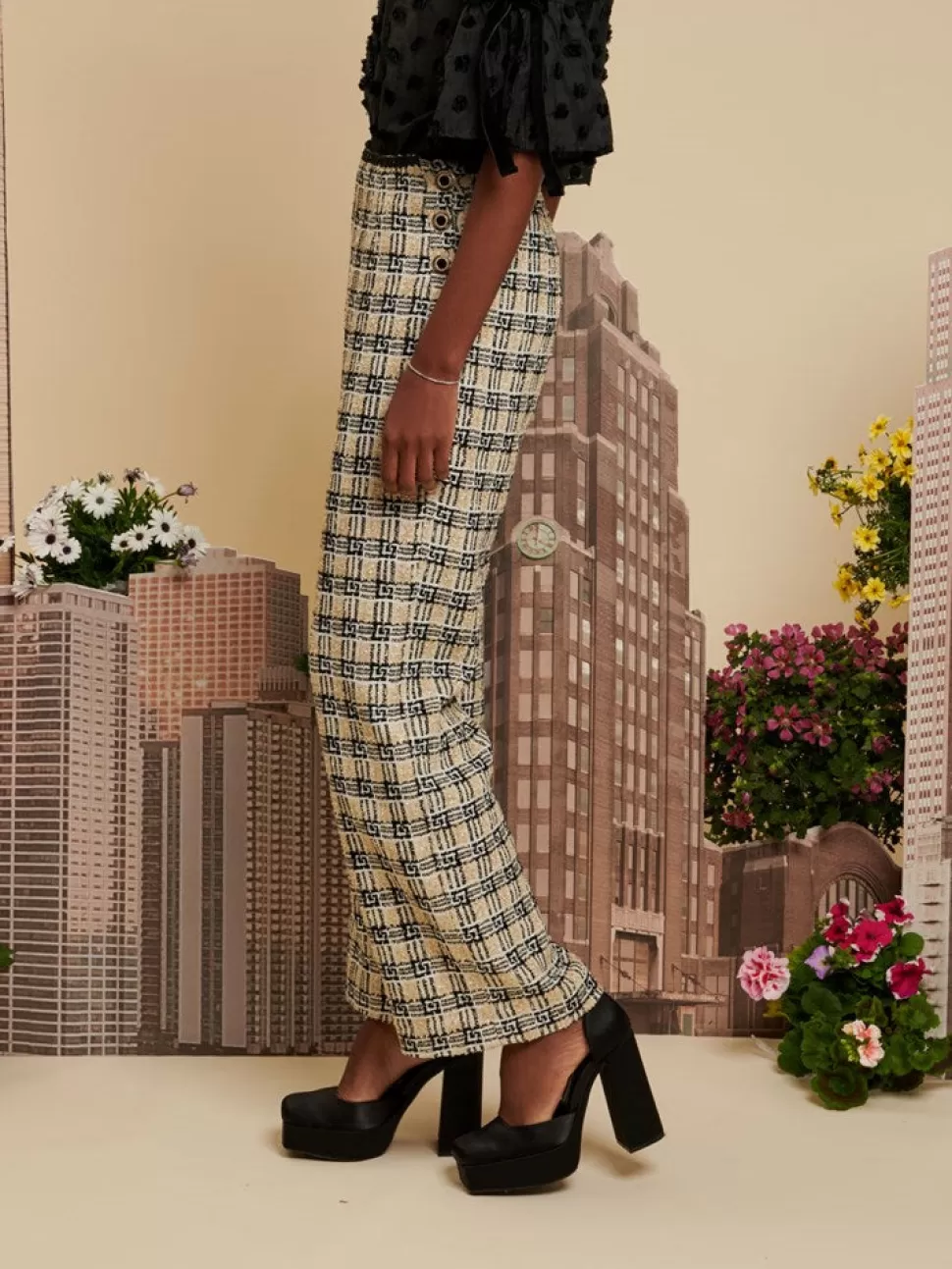 Bottoms | Dream | Sister Jane DREAM Carrie Tweed Wide Leg Trousers Black and Beige