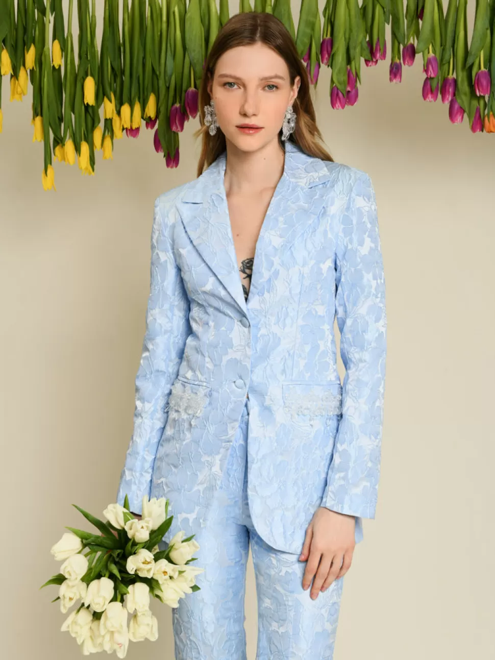 Jackets | Dream | Sister Jane DREAM Fleur Jacquard Embellished Blazer Cornflower Blue