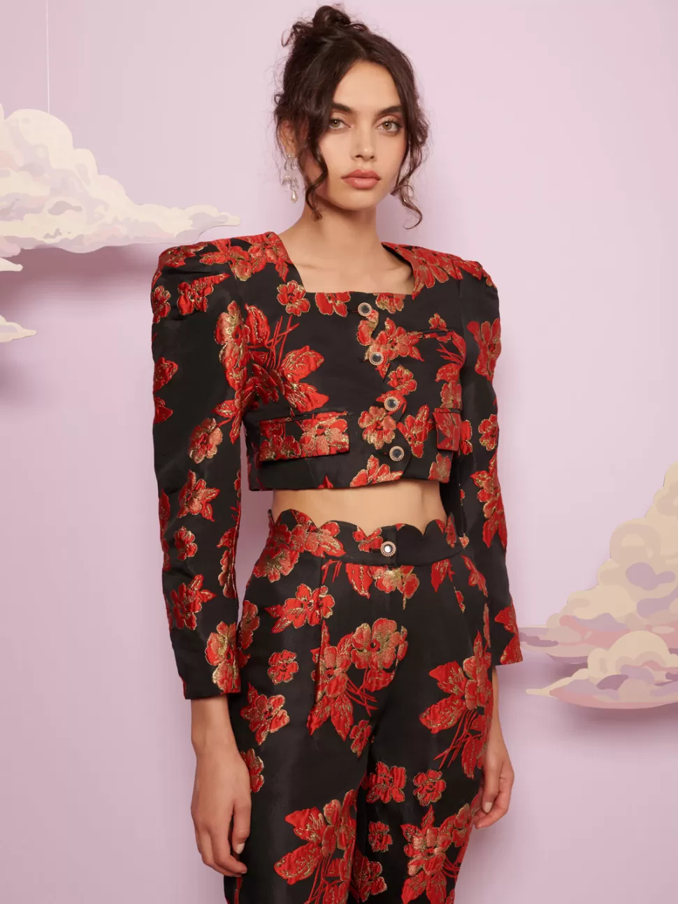 Jackets | Dream | Sister Jane DREAM Giselle Jacquard Scalloped Jacket Black and Red