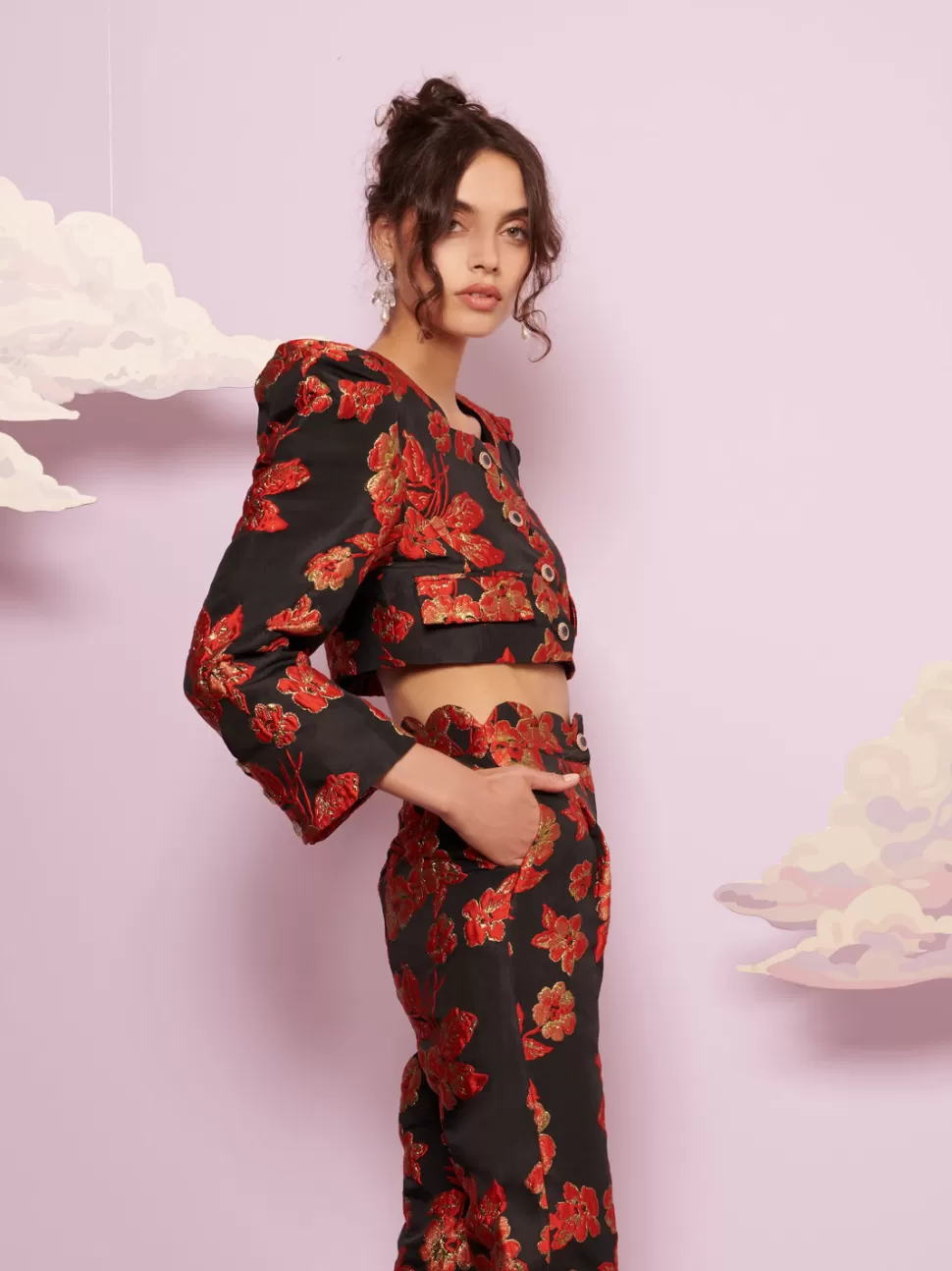 Jackets | Dream | Sister Jane DREAM Giselle Jacquard Scalloped Jacket Black and Red