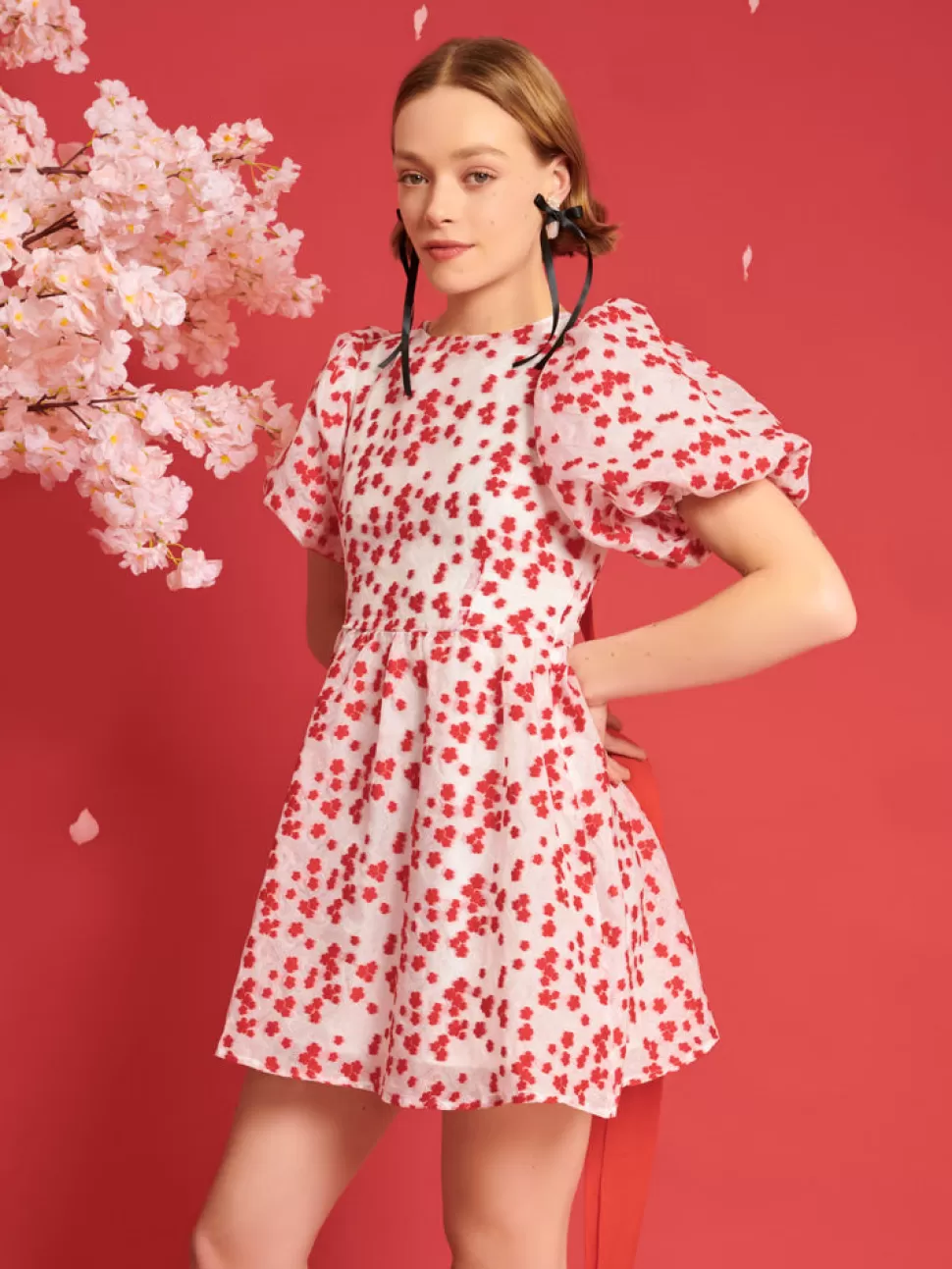 Dresses | Dream | Sister Jane DREAM Sakura Jacquard Mini Dress White & Red