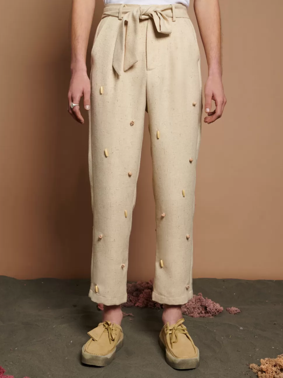 Bottoms | Trousers | Sister Jane Dylan Bead Belted Trousers Natural Ivory