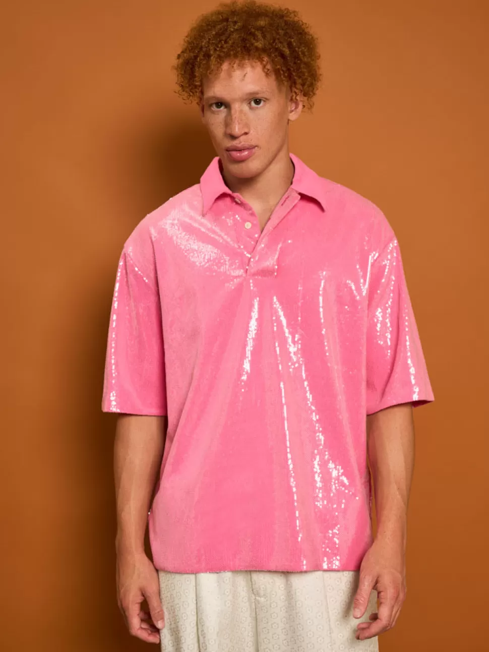 Shirts | Sister Jane Evelyn Sequin Polo Shirt Flamingo Pink