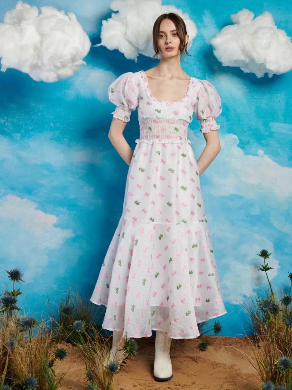 Dresses | Sister Jane Folk Bow Jacquard Dress Pearl White