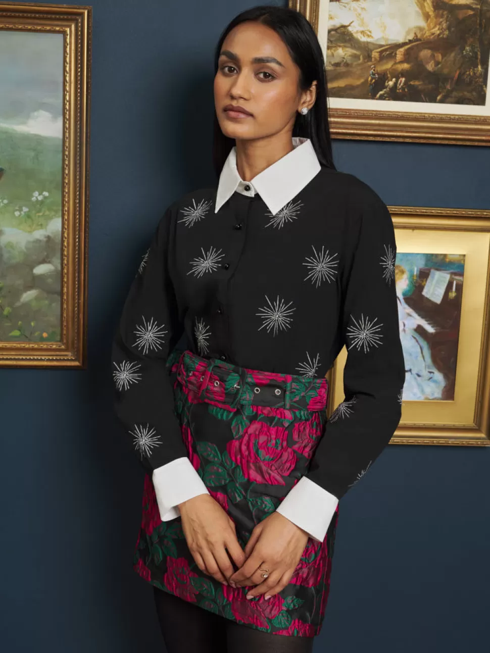 Tops | Sister Jane Galaxy Embroidered Shirt Metal Black