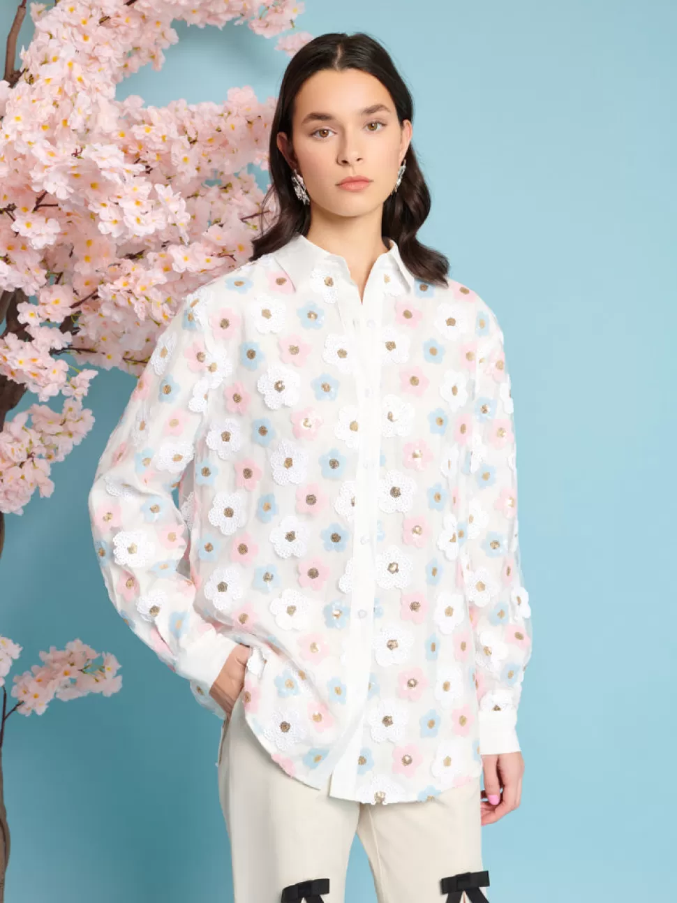Tops | Sister Jane Garden Sequin Shirt Cream Ivory