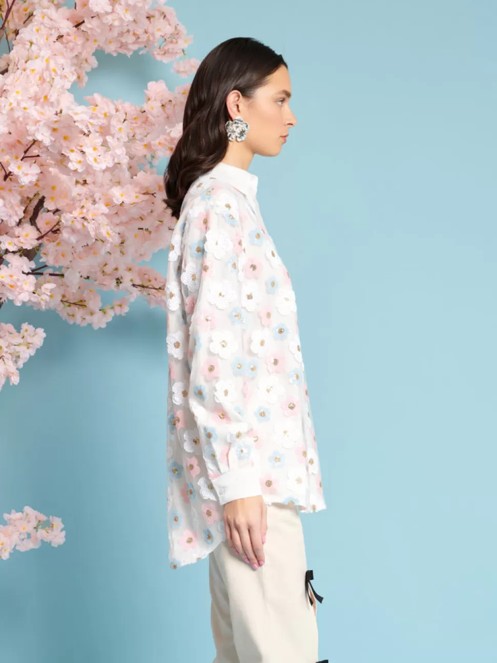 Tops | Sister Jane Garden Sequin Shirt Cream Ivory