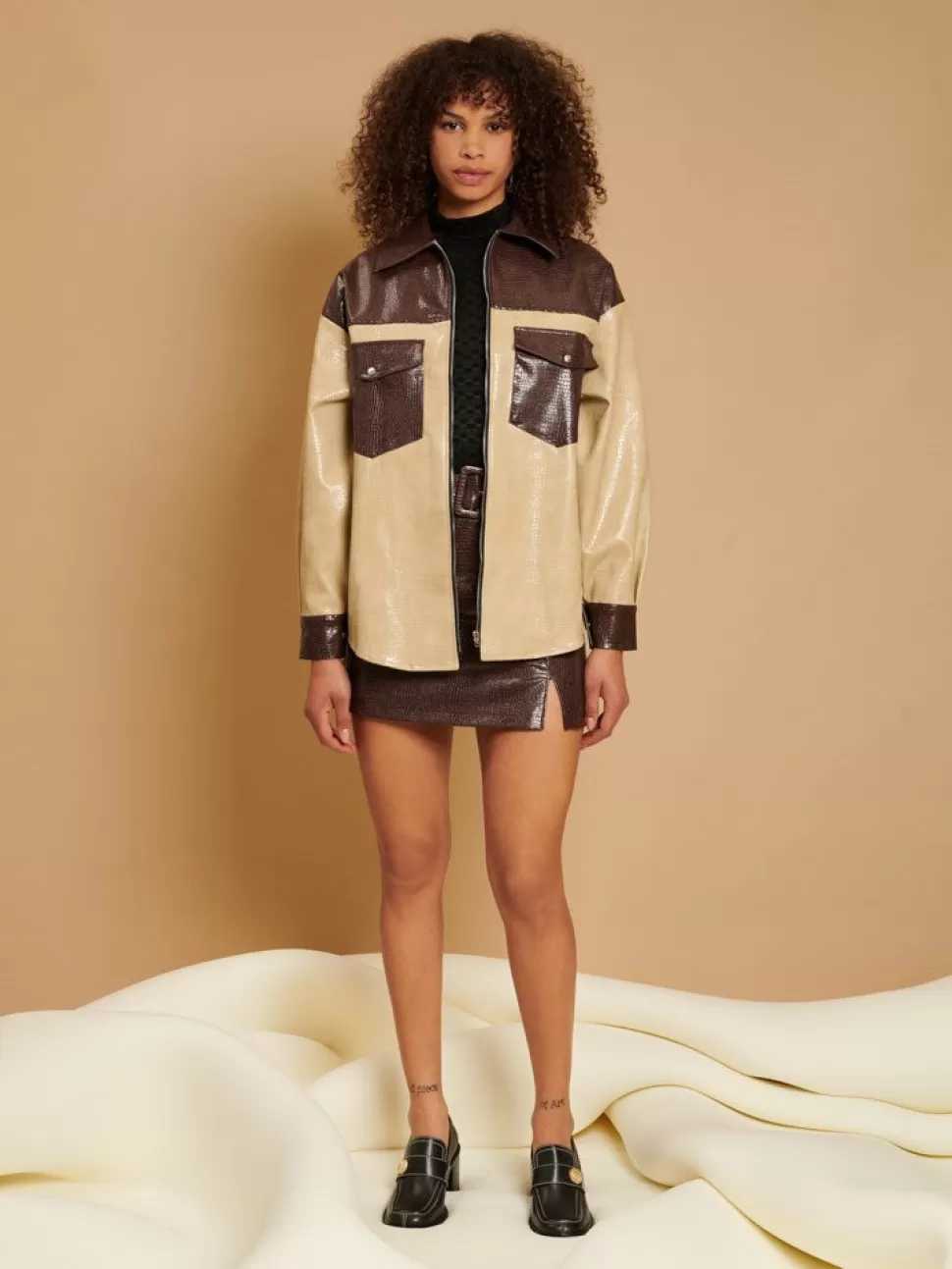 Tops | Ghospell | Sister Jane Ghospell Aila Faux Leather Overshirt Brown