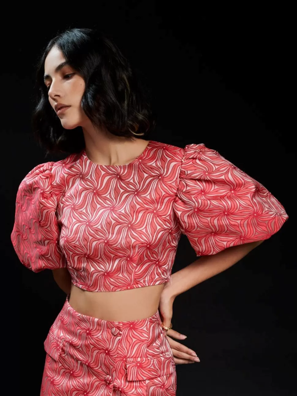 Tops | Ghospell | Sister Jane Ghospell Alba Jacquard Crop Top Red