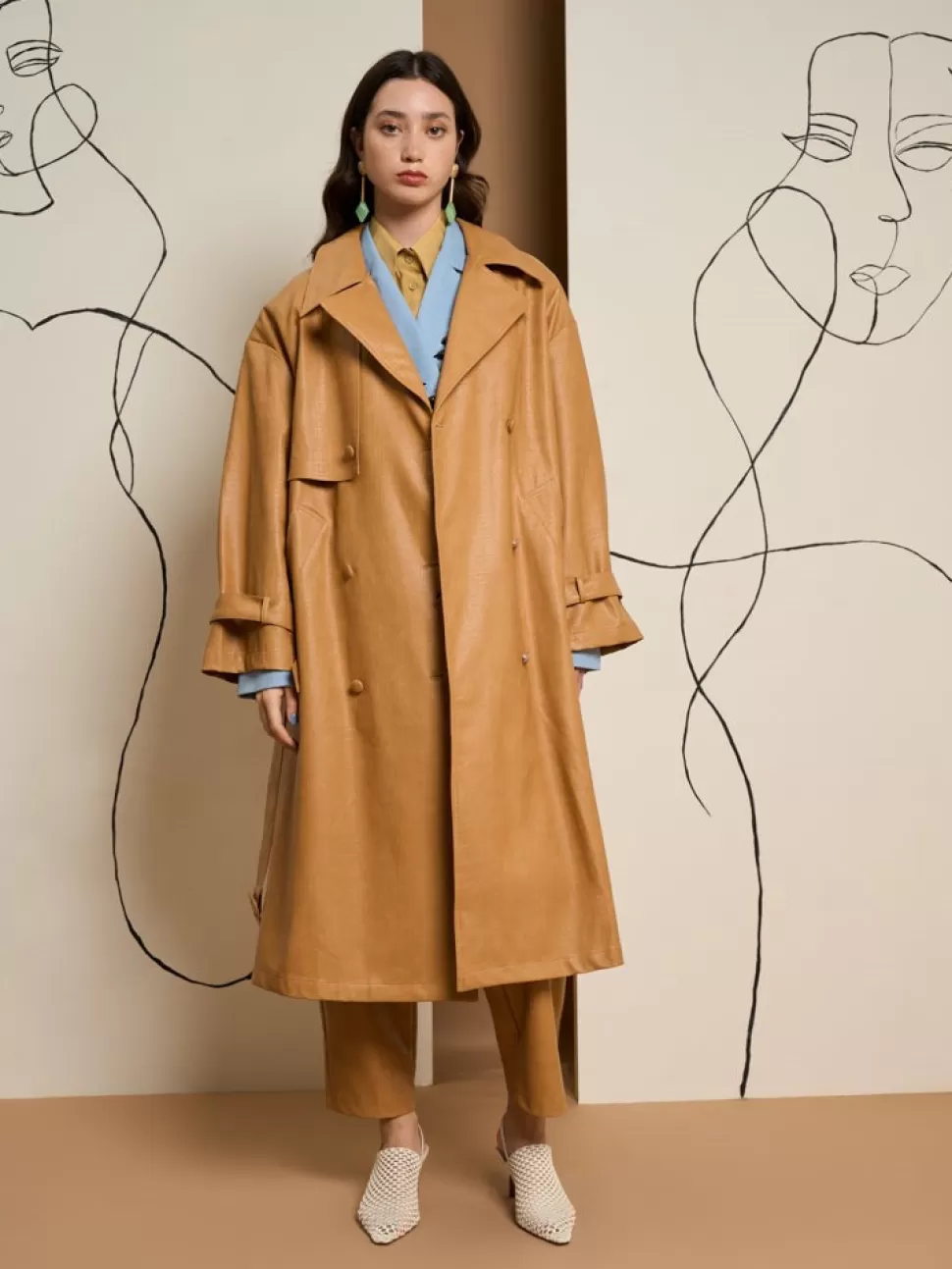 Jackets | Ghospell | Sister Jane Ghospell Alexa PU Trench Coat Cashew Brown