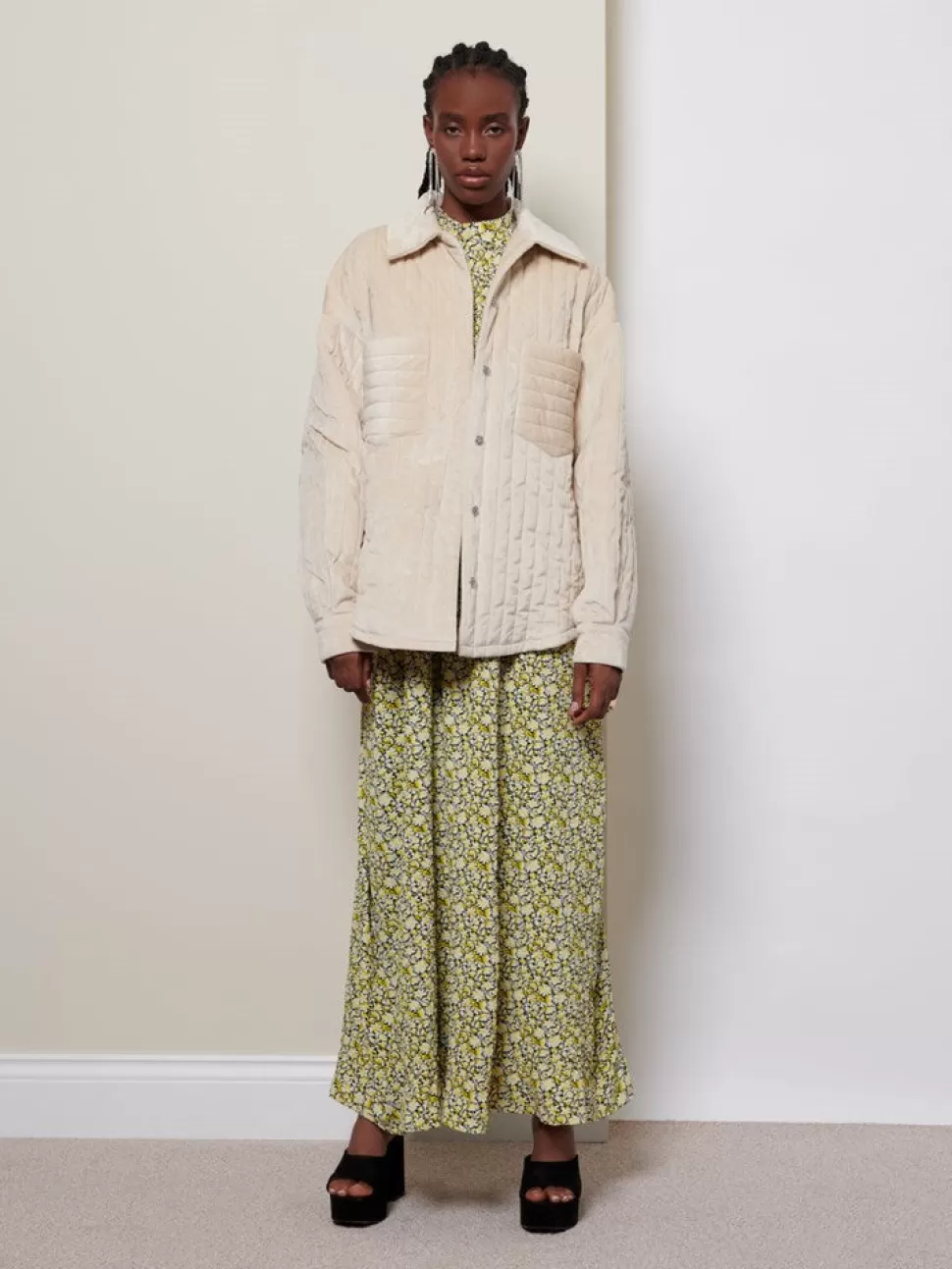 Tops | Ghospell | Sister Jane Ghospell Alix Velvet Padded Overshirt Bleached Sand Beige