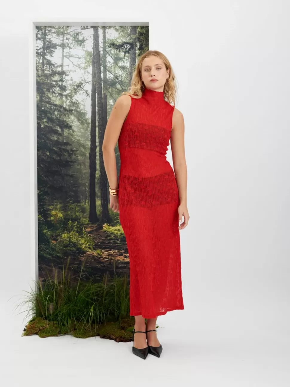 Dresses | Ghospell | Sister Jane Ghospell Allegra Sheer Midi Dress Ladybug Red