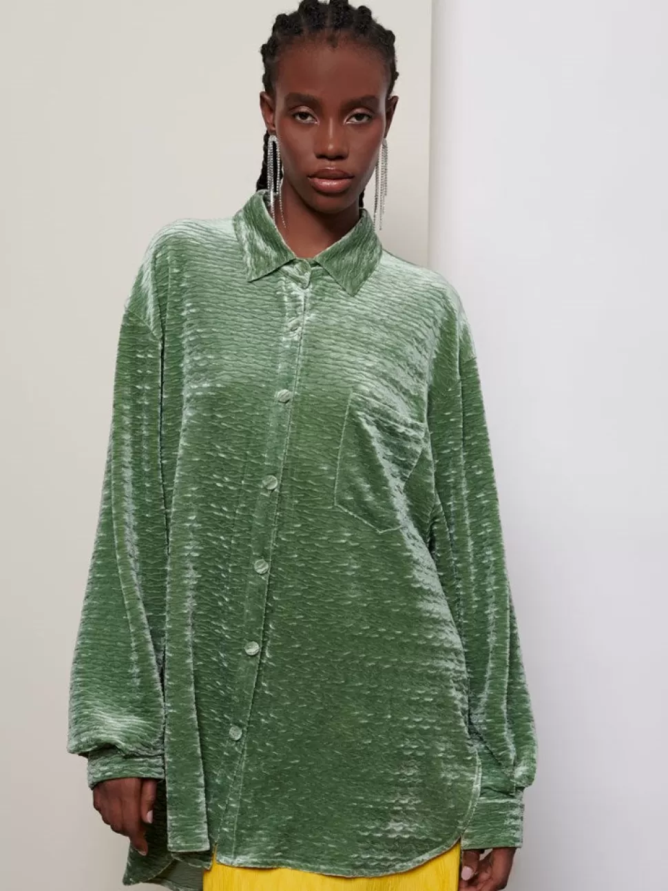 Tops | Ghospell | Sister Jane Ghospell Arden Velvet Shirt Granite Green