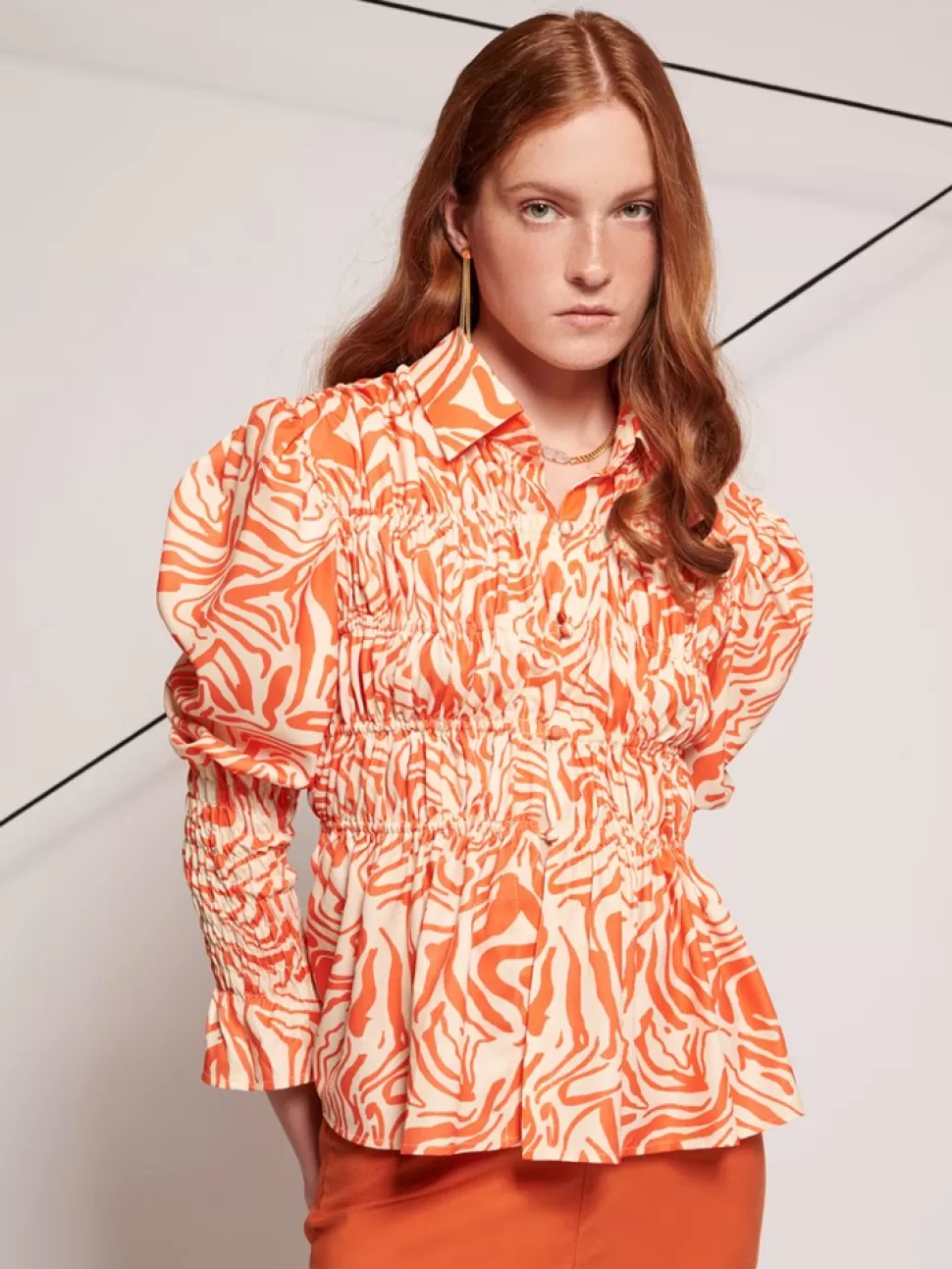 Tops | Ghospell | Sister Jane Ghospell Aster Swirl Print Shirt Cream and Tangerine