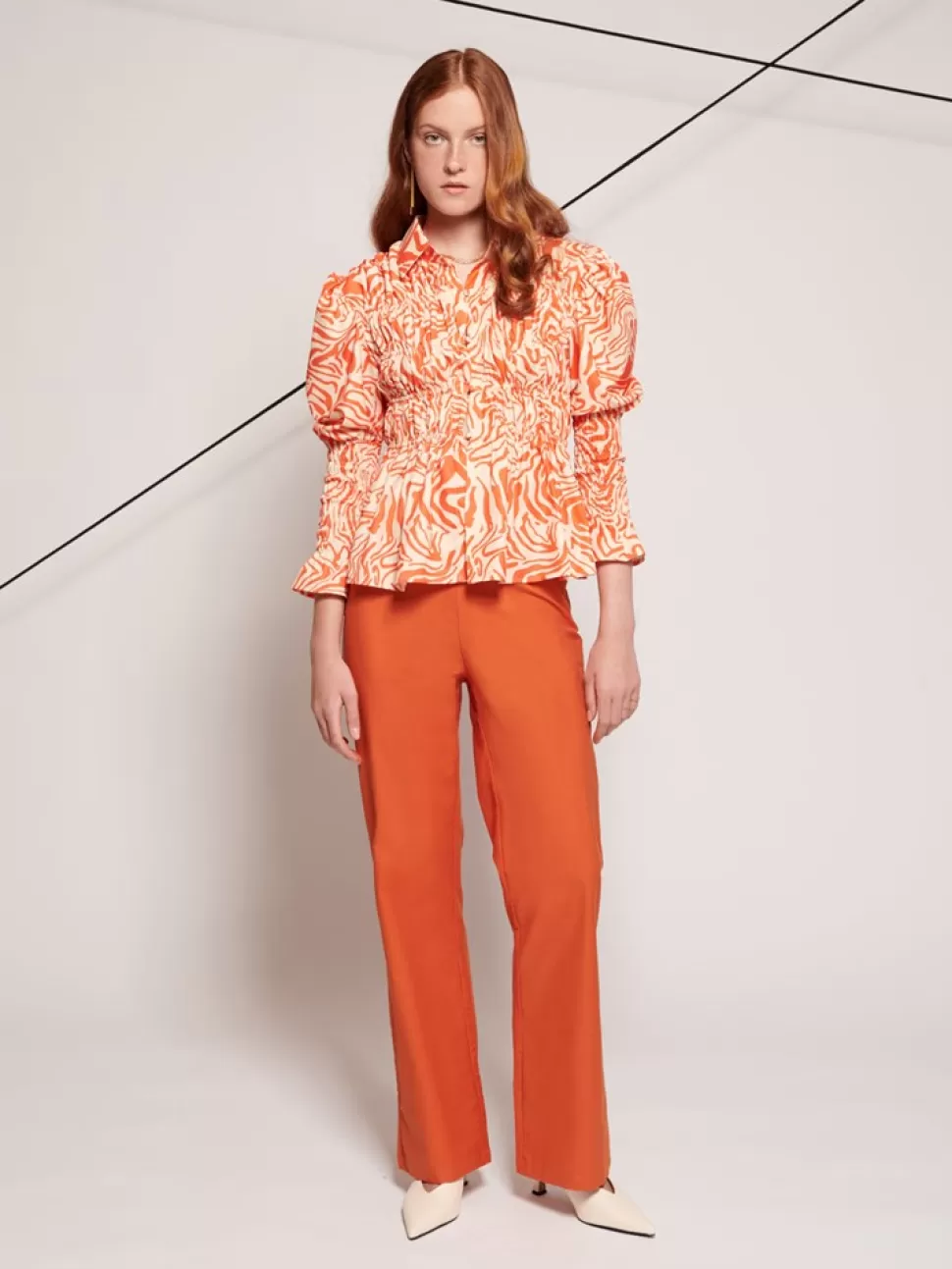Tops | Ghospell | Sister Jane Ghospell Aster Swirl Print Shirt Cream and Tangerine