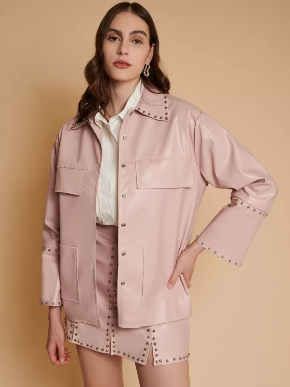 Jackets | Ghospell | Sister Jane Ghospell Avery PU Studded Jacket Nude Pink