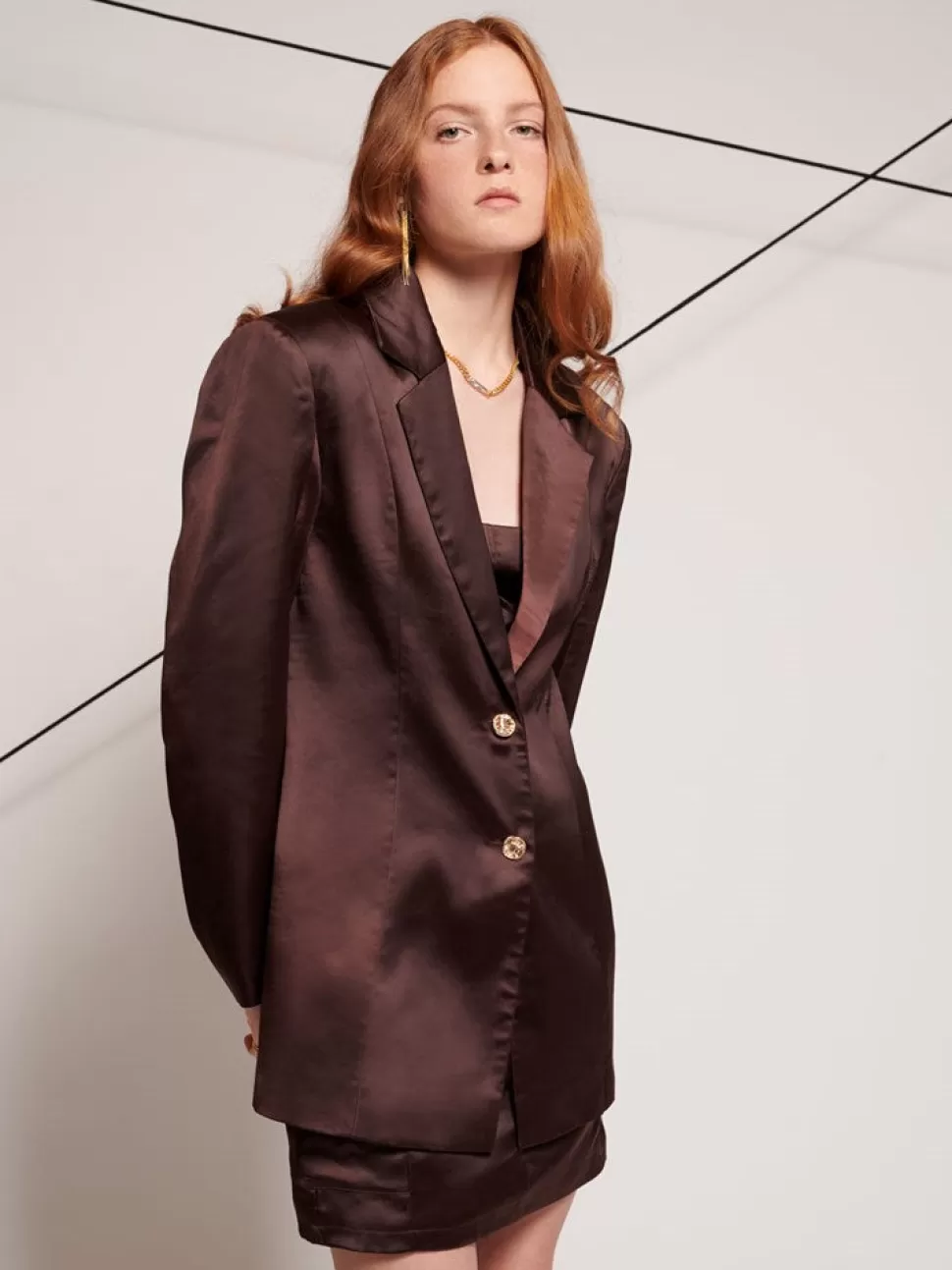 Jackets | Ghospell | Sister Jane Ghospell Brenner Satin Blazer Brown