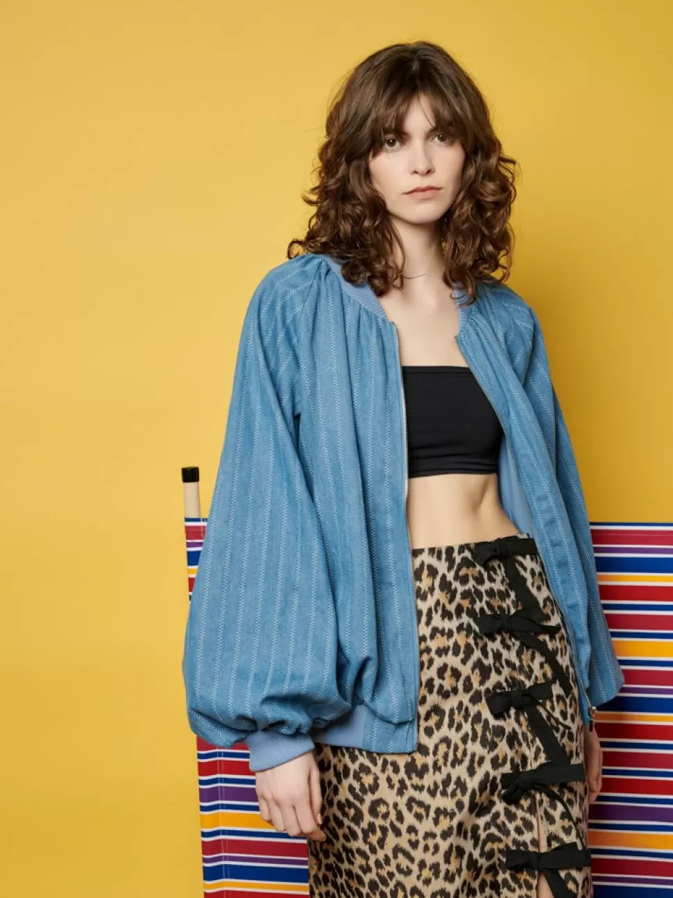 Jackets | Ghospell | Sister Jane Ghospell  Deborah Striped Denim Bomber Jacket Aegean Blue