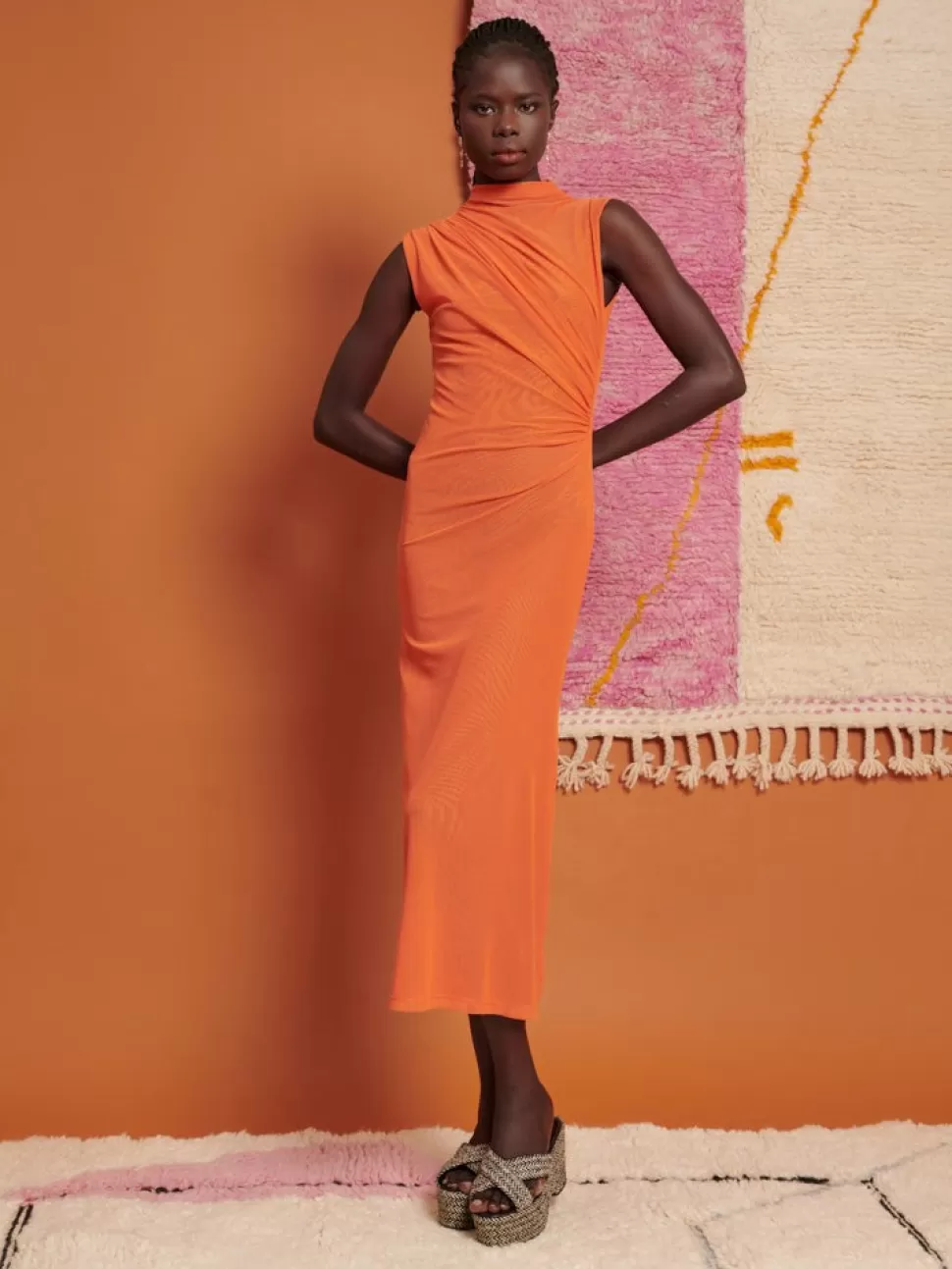 Ghospell | Dresses | Sister Jane Ghospell Devin Ruched Midi Dress Flame Orange