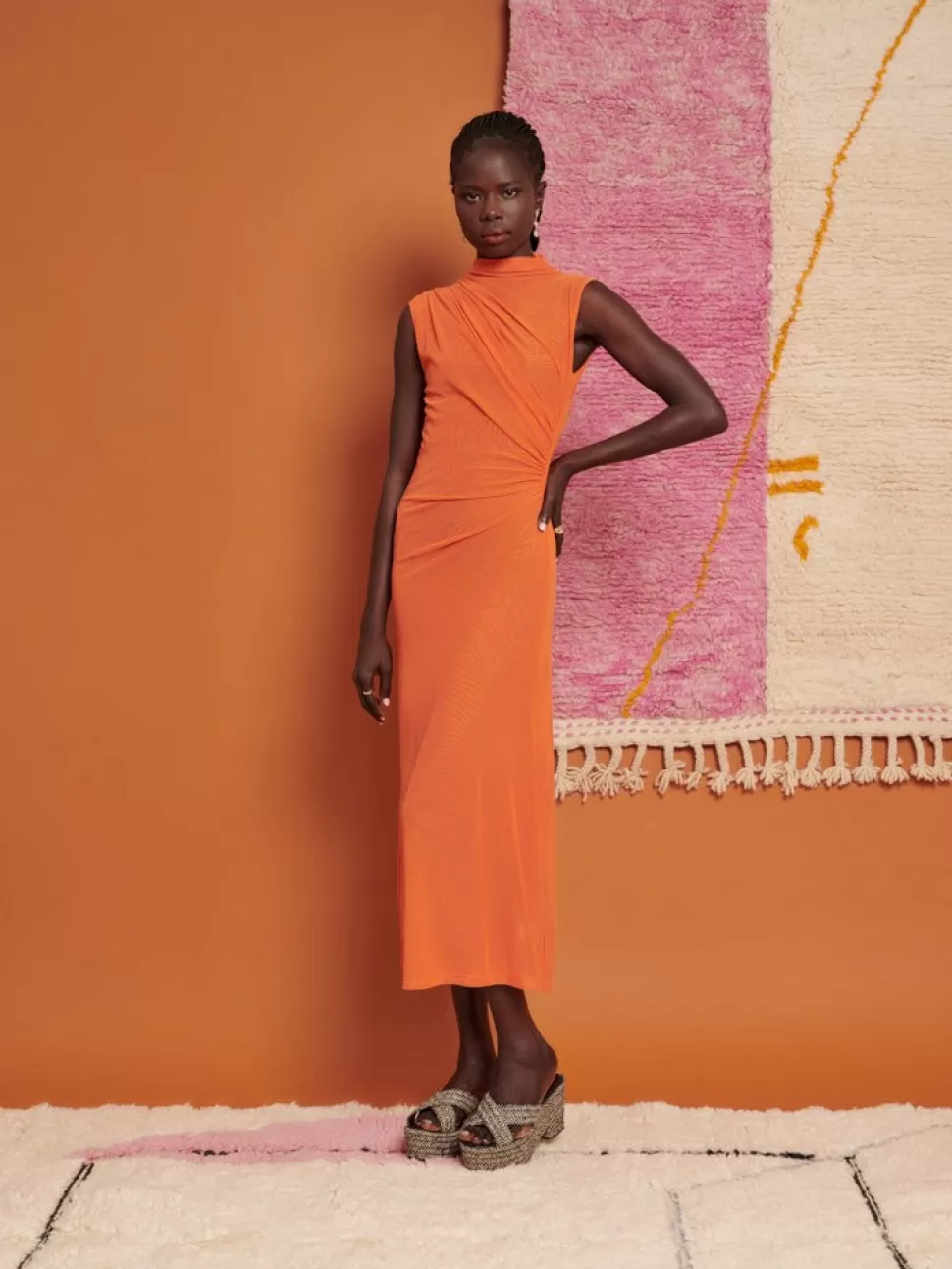 Ghospell | Dresses | Sister Jane Ghospell Devin Ruched Midi Dress Flame Orange