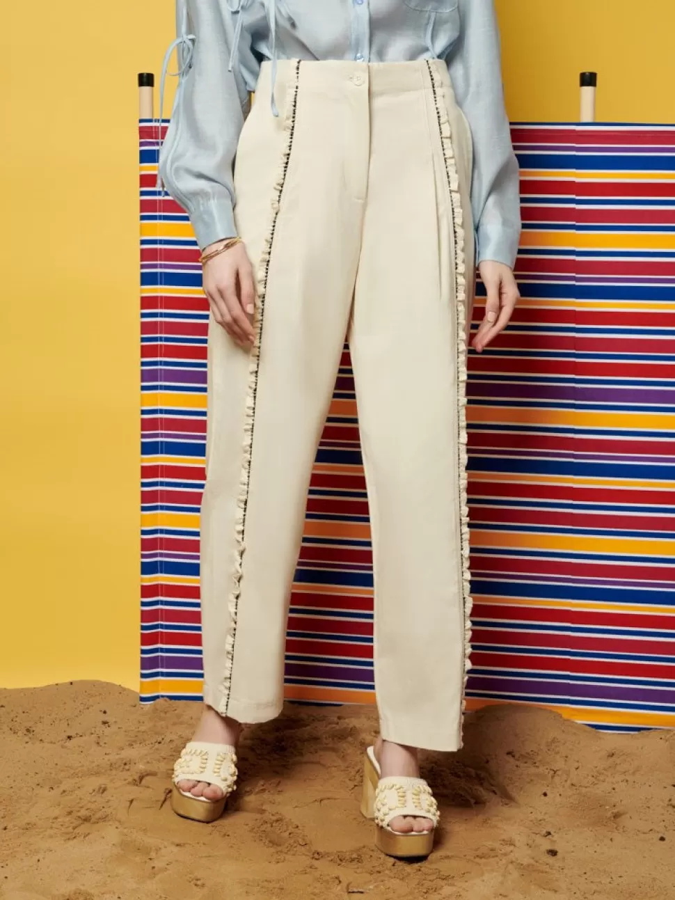 Bottoms | Ghospell | Sister Jane Ghospell  Donna Trimmed Trousers Parchment Beige