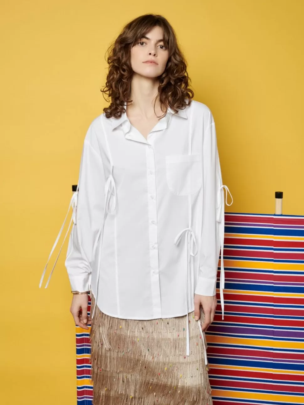 Tops | Ghospell | Sister Jane Ghospell  Fallon Tie Shirt Pearled White