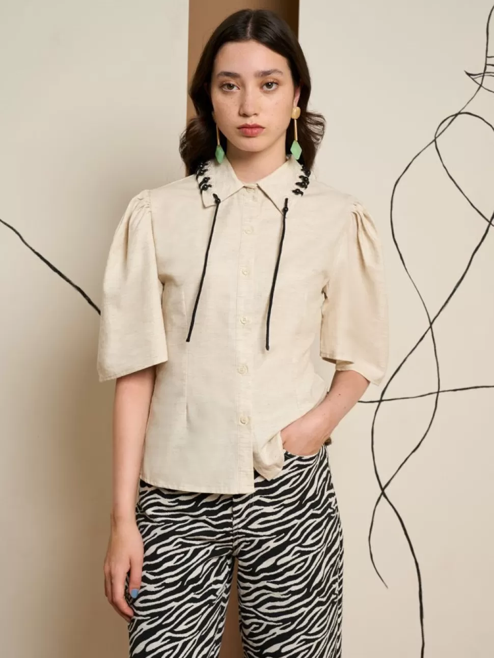 Tops | Ghospell | Sister Jane Ghospell Frankie Bead Trim Shirt Peatled Cream