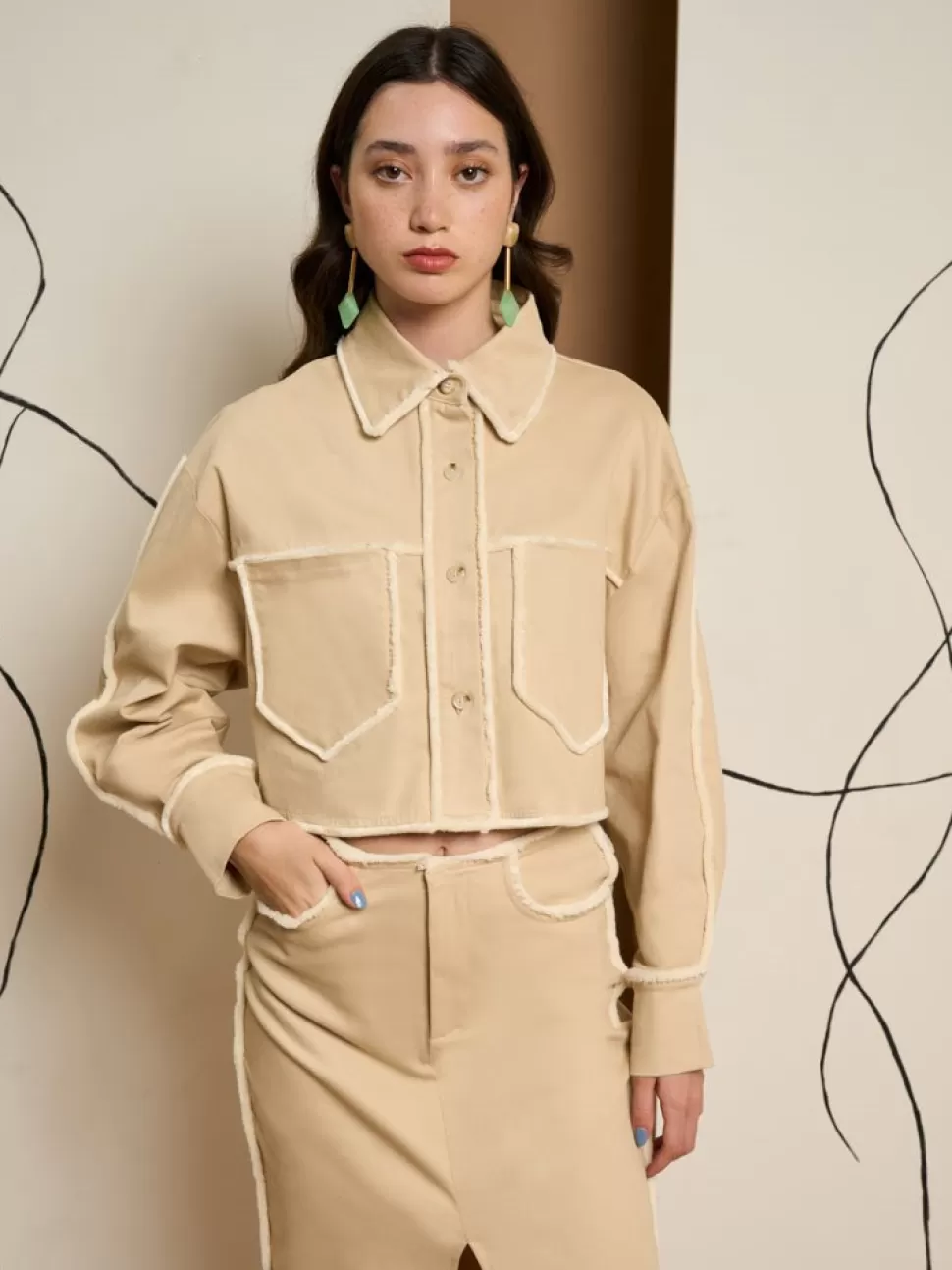 Ghospell | Tops | Sister Jane Ghospell Harper Frayed Crop Shirt Almond Beige