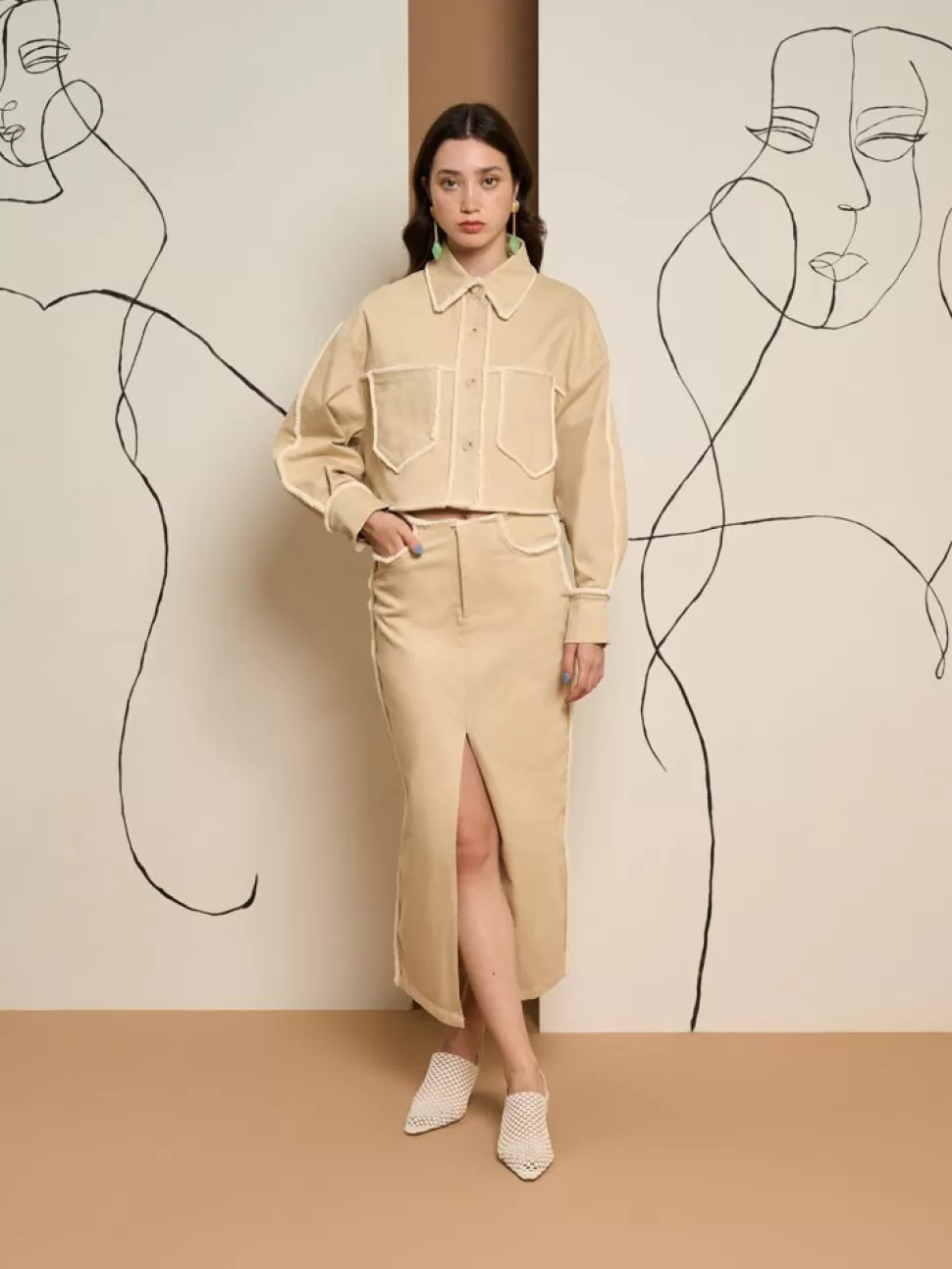 Ghospell | Tops | Sister Jane Ghospell Harper Frayed Crop Shirt Almond Beige